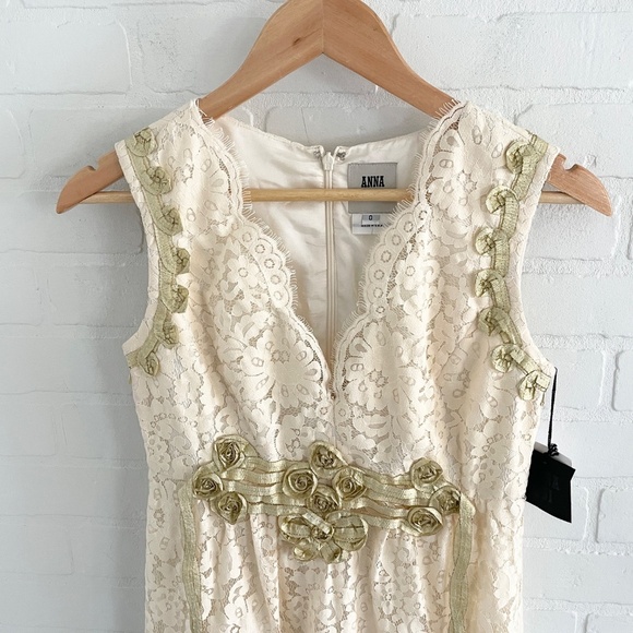 NWT Anna Sui Anthropologie Lonoke Crochet Ivory Cream Lace Sheath Dress Size 0 - Picture 4 of 16